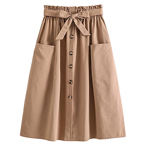 Runstarshow Damen Midirock Hohe Taille Maxirock Lang Sommerrock A Linie Elegant Faltenrock mit Taschen von Runstarshow