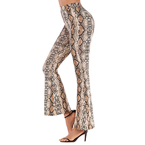 Runstarshow Damen Hose High Waist Stretch Plazzo Hose Elegant Weite Bein Bootcut Leopard Freizeit Hose Schlangenmuster Schlaghose Streifen Flare Pants von Runstarshow