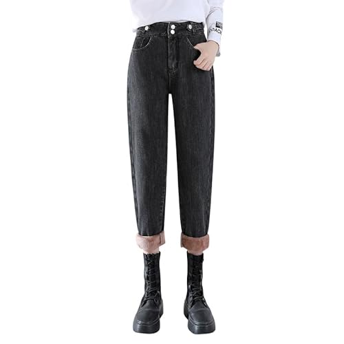 Runstarshow Fleece Gefütterte Jeans Frauen Thermohose Warme Hosen Boyfriend Jeans Frauen Hohe Taille Jeggings Damen Straight Leg Jeans Denim Leggings mit Taschen Winterjeans Übergröße S-XXL / 36-44, von Runstarshow