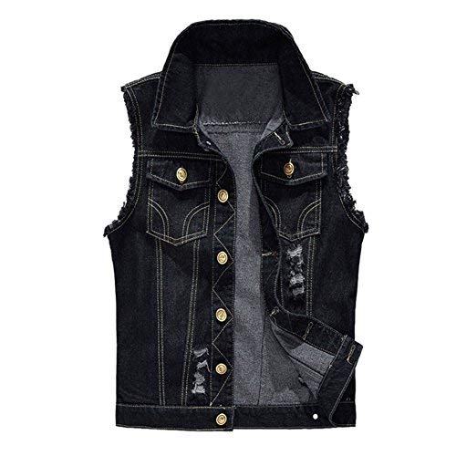 Runstarshow Herren Weste Ärmellos Jeans Jacke Männer Jeansjacke Jeansweste Freizeit Destroyed Denim Jacket von Runstarshow