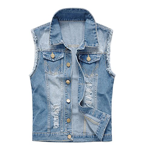 Runstarshow Herren Weste Ärmellos Jeans Jacke Männer Jeansjacke Jeansweste Freizeit Destroyed Denim Jacket von Runstarshow