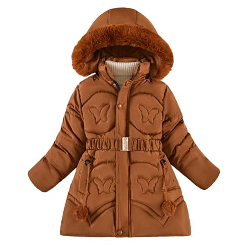 Runstarshow Mädchen Mäntel Mädchen Winterjacke Gepolsterter Mantel Kapuze Parka Jacke Fleece Gefüttert Kinder Warme Schulmäntel mit Abnehmbarer Kapuze Pelzkragen Gürtel Taschen Oberbekleidung für von Runstarshow