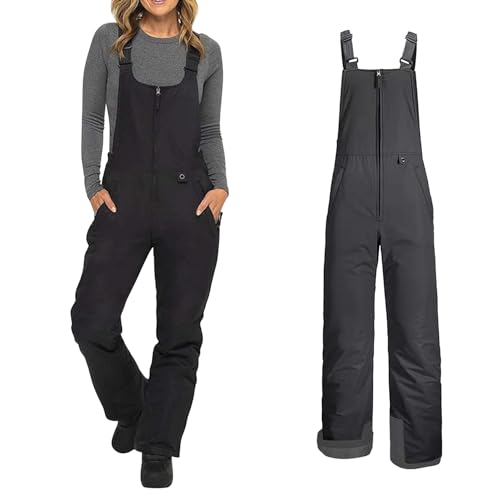 Runstarshow Salopettes Damen-Skianzug, wasserabweisend, Schneehose, Snowboard-Trägerhose, isolierter Thermo-Schneeanzug, Overall mit Taschen, Übergröße, S-4XL, Schwarz , XL von Runstarshow