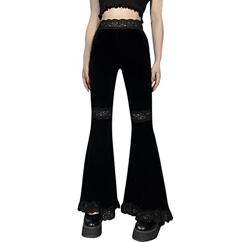 Runstarshow Schlaghose Hohe Taille Glockenhose Lang Schwarz Flare Pants Samt Hose Elegant Vintage von Runstarshow