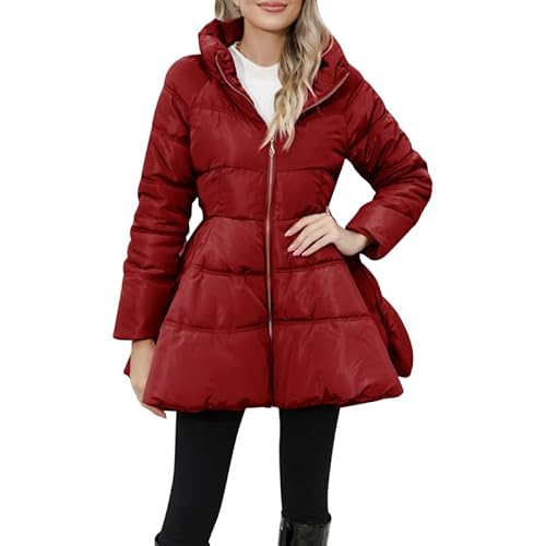 Runstarshow Winterjacken für Damen UK Damen Gepolsterter Mantel Damen Swing Mäntel A-Linie Parka Mantel Steppjacke mit Taschen Fit und Flare Mantel Warme Oberbekleidung mittellang Übergröße S-XXL / von Runstarshow