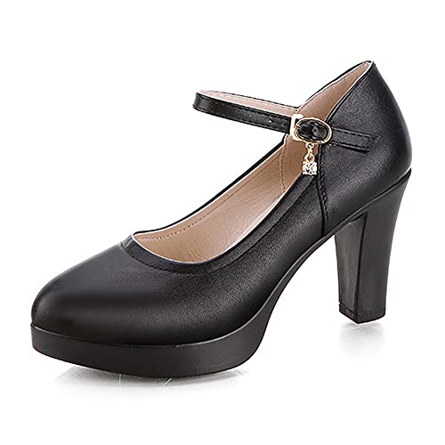 Runxingfu Chunky Heels für Frauen - 8CM Damen PU Knöchelriemen Plattform Pumps Runde Zehe Pump Schuhe Partykleid Hoher Absatz Blockabsatz Mary Jane (Größe zu klein) von Runxingfu