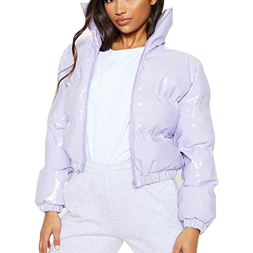 Runxingfu Damen Daunen Baumwolle Jacken Lose Winter Verdicken Winddicht Metallic Glanz Puffer Parker Mantel Kurz Oberbekleidung von Runxingfu