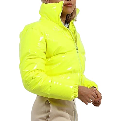 Runxingfu Damen Daunen Baumwolle Jacken Lose Winter Verdicken Winddicht Metallic Glanz Puffer Parker Mantel Kurz Oberbekleidung von Runxingfu