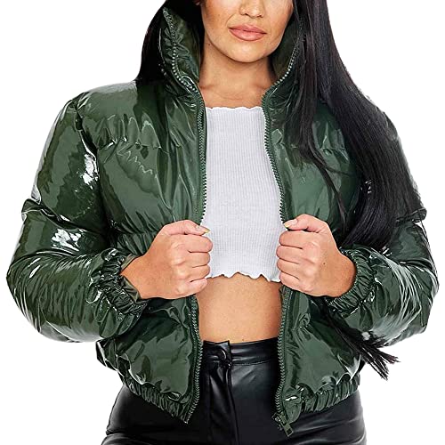 Runxingfu Damen Daunen Baumwolle Jacken Lose Winter Verdicken Winddicht Metallic Glanz Puffer Parker Mantel Kurz Oberbekleidung von Runxingfu