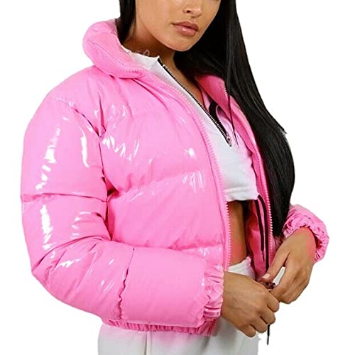 Runxingfu Damen Daunen Baumwolle Jacken Lose Winter Verdicken Winddicht Metallic Glanz Puffer Parker Mantel Kurz Oberbekleidung von Runxingfu