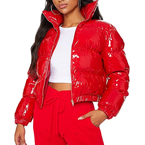 Runxingfu Damen Daunen Baumwolle Jacken Lose Winter Verdicken Winddicht Metallic Glanz Puffer Parker Mantel Kurz Oberbekleidung von Runxingfu