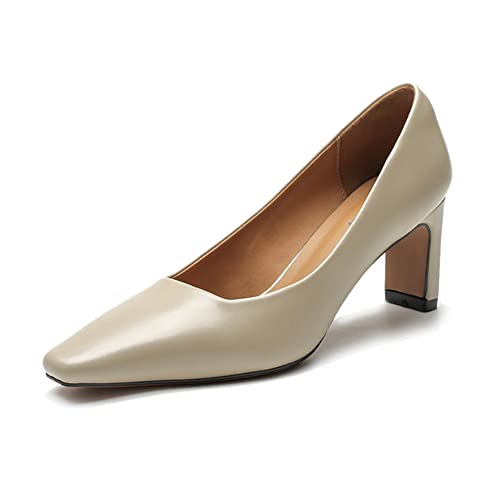 Runxingfu Karreezehe High Heels Damen - 5CM Damen Retro Blockabsatz Pumps Mode Geschlossene Zehe Absätze Slip-On Klobige Absätze Elegante Arbeit Pumps von Runxingfu