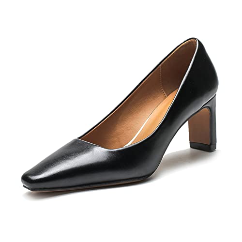 Runxingfu Karreezehe High Heels Damen - 5CM Damen Retro Blockabsatz Pumps Mode Geschlossene Zehe Absätze Slip-On Klobige Absätze Elegante Arbeit Pumps von Runxingfu