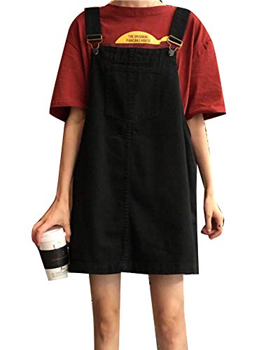 Damen Jeans Latzkleid Kurze Baggy Denim Rock Overall Jumpsuit Playsuit Schwarz Einheitsgröße von Runyue