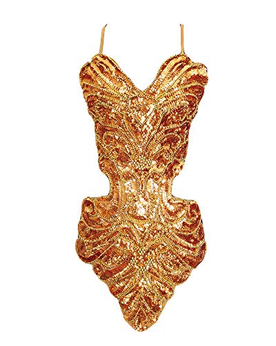 Damen Latein Tänze Tanzkostüme Kleidung Pailletten Salsa Tango Tanzkleid Gold Eine Größe von Runyue