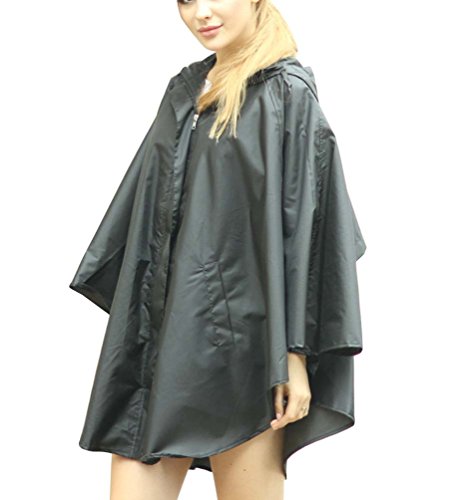 Damen Regenmantel mit Punktmuster Hübsche Mädchen Regenjacke Wasserdicht Dünn Regenponcho Raincoat Schwarz One Size von Runyue
