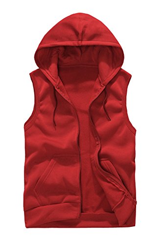 Herren Ärmelloses Hoodie Weste Kapuzenpullover Sweatshirt Sport Tops Kapuzensweatshirt Mit Reißverschluss Rot XL von Runyue