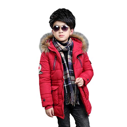 Jungen Mädchen Baumwolle Daunenjacke Steppjacke Daunenmantel Winterjacke Winter Mantel Daunenjacke Dicke Warm Reißverschluss Kapuzenjacke Rot 170 von Runyue