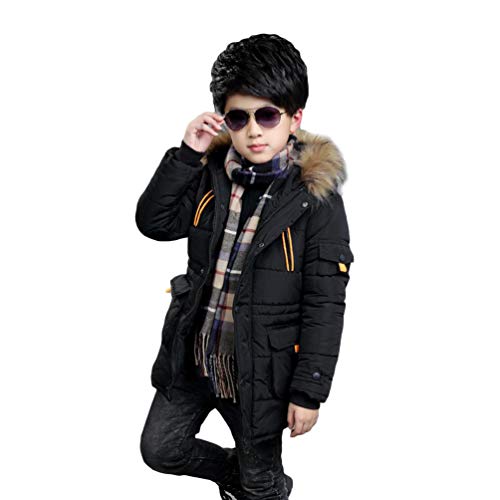 Jungen Mädchen Baumwolle Daunenjacke Steppjacke Daunenmantel Winterjacke Winter Mantel Daunenjacke Dicke Warm Reißverschluss Kapuzenjacke Schwarz 170 von Runyue
