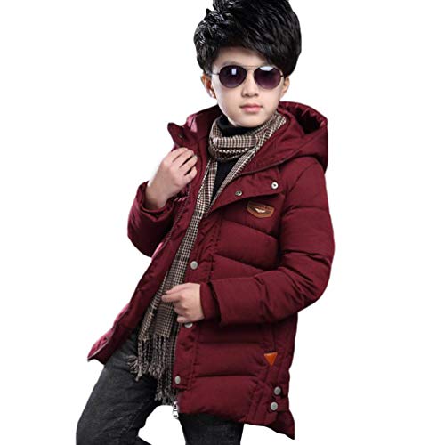Jungen Mädchen Baumwolle Daunenjacke Steppjacke Daunenmantel Winterjacke Winter Mantel Daunenjacke Dicke Warm Reißverschluss Kapuzenjacke Weinrot 150 von Runyue