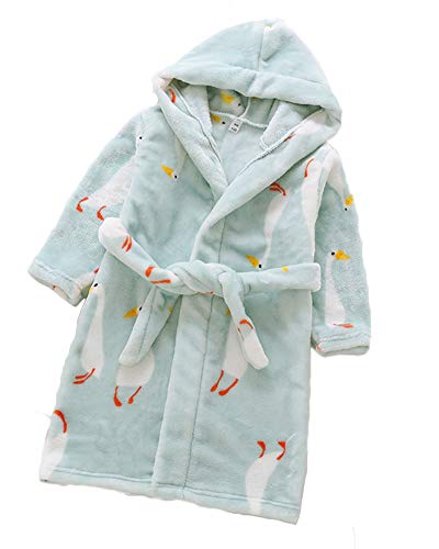 Kinder Bademantel mit Kapuze Badetuch Kapuzenhandtuch Drucken Flanell Schlafanzug für Mädchen Jungen 3-8 Jahre Goose 120CM von Runyue