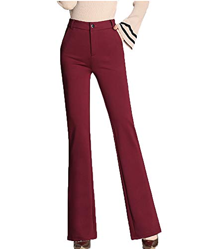 Runyue Damen Elegant Hosen Winter Hohe Taille Schlaghosen Elastisch Anzughose Hose Weinrot M von Runyue