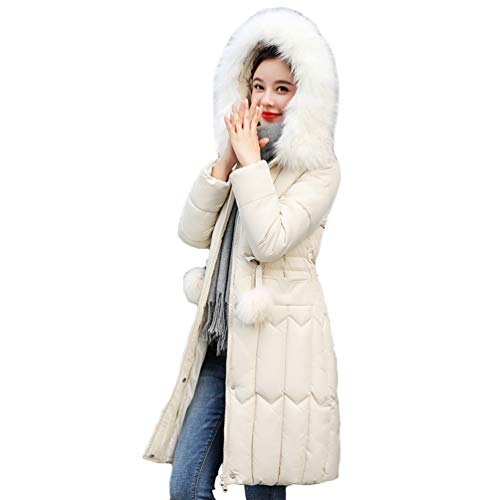 Runyue Damen Jacke Lang Mantel Steppmantel Wintermantel Mit Kapuze Slim Fit Steppjacke Parka Jacke Weiß 2XL von Runyue