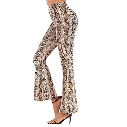 Runyue Damen Lang Elegante High Waist Schlaghose Leopard Schlangenmuster Hose Bell Hose Mode Freizeit Glockenhose Aprikose L von Runyue