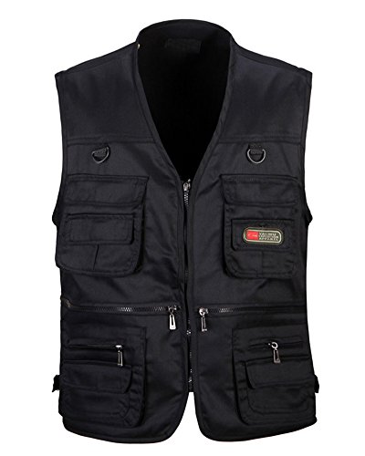 Runyue Herren Beiläufig Outdoor Sport Weste Mit Vielen Taschen Praktischen Reißverschluss Für Jagd Camping Angler Weste Schwarz M von Runyue