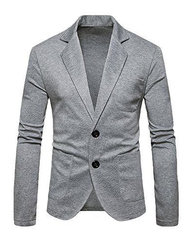 Runyue Herren Beiläufiger Sakko Blazer Jacke Zwei Tasten Freizeit Anzug Jacken Reine Farbe Jackett Anzugjacken Hellgrau M von Runyue