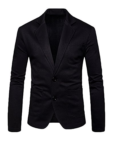 Runyue Herren Beiläufiger Sakko Blazer Jacke Zwei Tasten Freizeit Anzug Jacken Reine Farbe Jackett Anzugjacken Schwarz XL von Runyue