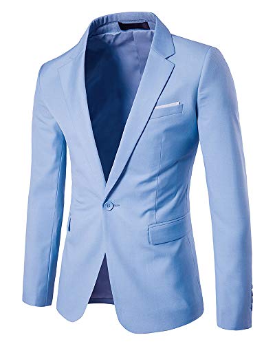 Runyue Herren Casual Slim Fit Freizeit Anzug Blazer Sakko Anzugjack für Nachtklub Hochzeit Partei Hellblau 6XL von Runyue