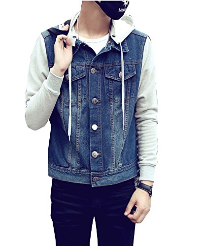 Runyue Herren Freizeit Schlanke Denim Jacke Retro Jeansjacke Kapuzenjacke Classic Entfernbar Jacke Mantel Blau S von Runyue