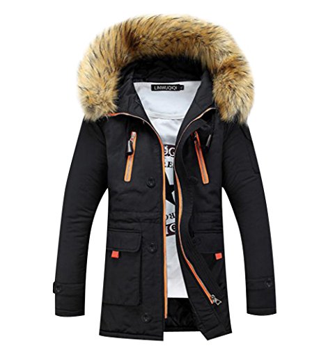 Runyue Herren Wärmejacke Parka Jacke Winterjacke Kapuze Jacke Kapuzenparka Wintermantel Mens Winter Coat Schwarz M von Runyue