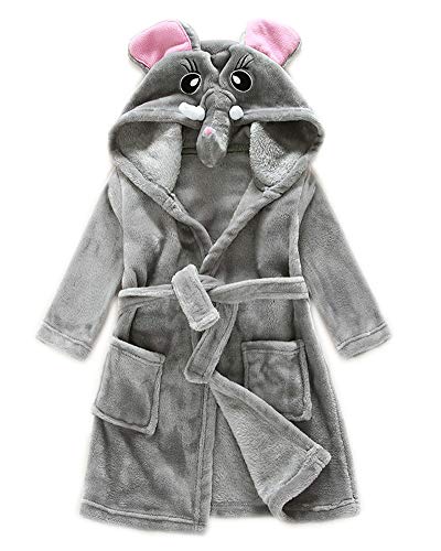 Runyue Kinder Bademantel mit Kapuze Tier Motiv Langarm Herbst Winter Kuschelig und Weich Flanell Nachtwäsche Elefant 130CM von Runyue