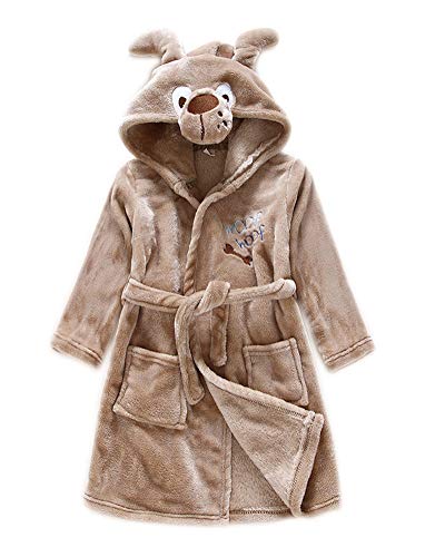 Runyue Kinder Bademantel mit Kapuze Tier Motiv Langarm Herbst Winter Kuschelig und Weich Flanell Nachtwäsche Hund 130CM von Runyue