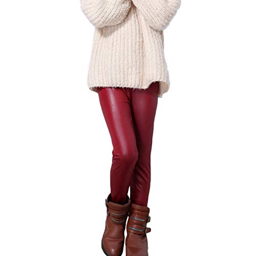 Runyue Kinder Lederimitat Leggings Mädchen Warme Leggins Verdicken Slim Fit Jeggings Leggins Hosen Weinrot 150 von Runyue