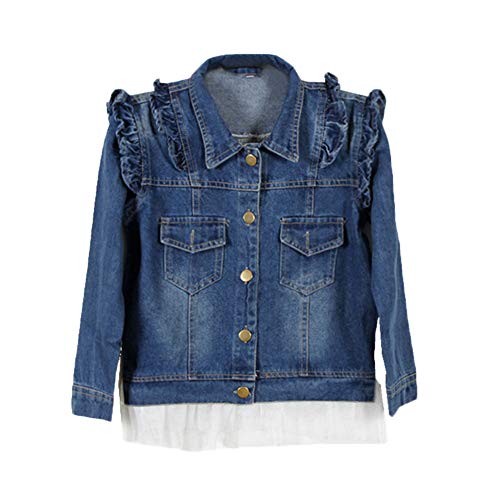 Runyue Kinder Mädchen Jeans Jacke Denim Blouson Langarm Denim Jeansjacke Übergangsjacke Blau 150CM von Runyue