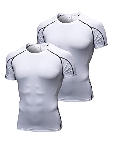 2er Pack Herren Kurzarm Kompressionsshirt Laufshirt Funktionsshirt Atmungsaktiv T-Shirt für Running Jogging Fitness Gym Weiß+Weiß S von Ruowuhen