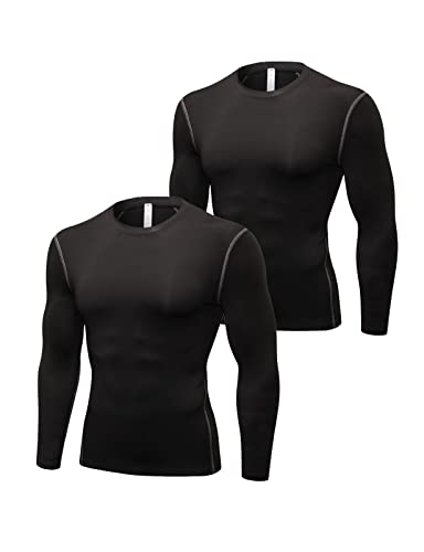 2er Pack Sportshirt Herren Langarm Funktionsshirt Kompressionsshirt Laufshirt Männer Schnelltrocknend T-Shirt Trainingsshirt Schwarz+Schwarz XS von Ruowuhen