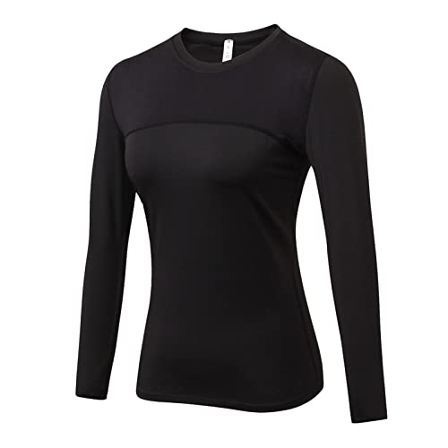 Damen Langarm Funktionsshirt Laufshirt Sportshirt, Schnelltrocknend T-Shirt Fitness Yoga Training Langarmshirts Schwarz XS von Ruowuhen