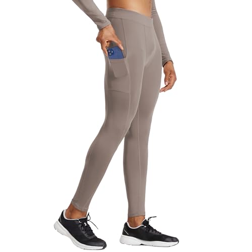 Kompressionshose Herren Laufhose Lang Atmungsaktive Sport Leggings Trainingshose Running Tights mit Taschen Steingrau M von Ruowuhen