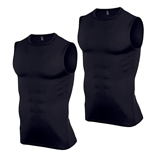 Ruowuhen 2er Pack Herren Ärmelloses Kompressionsshirt Atmungsaktiv Tank Top Laufshirt, Sport Unterhemd Funktionsshirt für Männer Schwarz+Schwarz M von Ruowuhen
