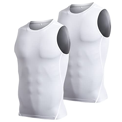 Ruowuhen Tank Top Herren Ärmellos Kompressionsshirt Funktionsshirt Schnelltrocknende Sport Tanktop Unterhemd 2er Pack Weiß+Weiß L von Ruowuhen