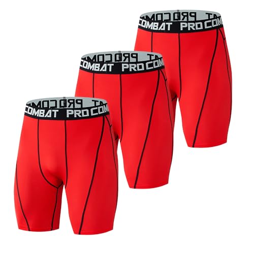 Ruowuhen 3 Pack Herren Kompressionsshorts Schnelltrocknend Funktionsshorts Baselayer Unterhose Tights Kurz Laufunterwäsche Rot von Ruowuhen