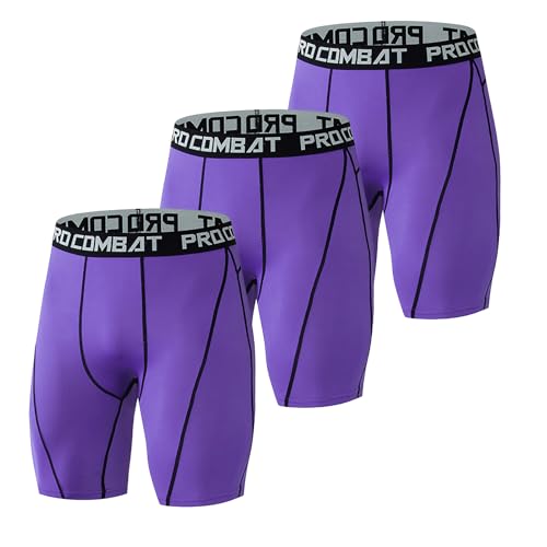 Ruowuhen 3 Pack Herren Kompressionsshorts Schnelltrocknend Funktionsshorts Baselayer Unterhose Tights Kurz Laufunterwäsche Violett von Ruowuhen