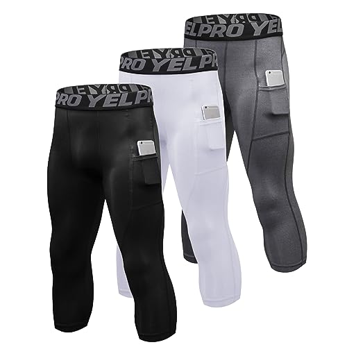Ruowuhen 3er Pack Kompressionshose Herren 3/4 Laufhose mit Taschen,Männer Sport Leggings Funktionshose Tights Schwarz+Weiß+Grau M Ruowuhen 3er Pack Kompressionshose Herren 3/4 Laufhose mit Taschen,Männer Sport Leggings Funktionshose Tights Schwarz+Weiß+Grau M von Ruowuhen