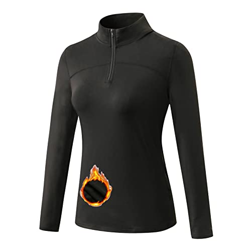 Ruowuhen Damen Thermo Funktionsshirt Langarm Schnelltrocknend Laufshirt Sportshirt Fitness Yoga Sportoberteile Langarmshirts Schwarz XXL von Ruowuhen