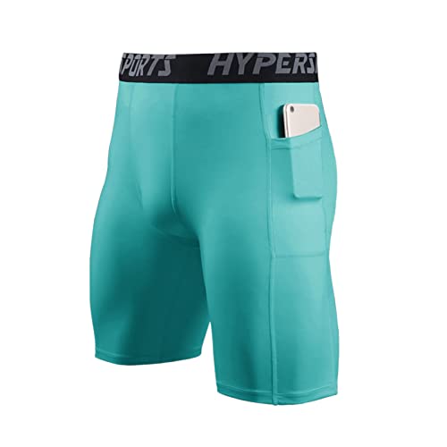 Ruowuhen Herren Funktionsshorts Kompressionsshorts mit Handytaschen Baselayer Unterhose Tights Kurz Laufhose Schnelltrocknendes Laufunterwäsche Hellblau XL von Ruowuhen