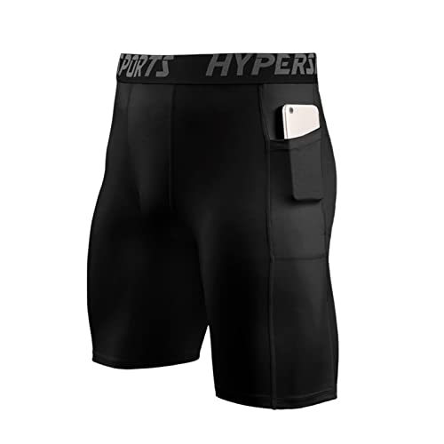 Ruowuhen Herren Funktionsshorts Kompressionsshorts mit Handytaschen Baselayer Unterhose Tights Kurz Laufhose Schnelltrocknendes Laufunterwäsche Schwarz XL von Ruowuhen
